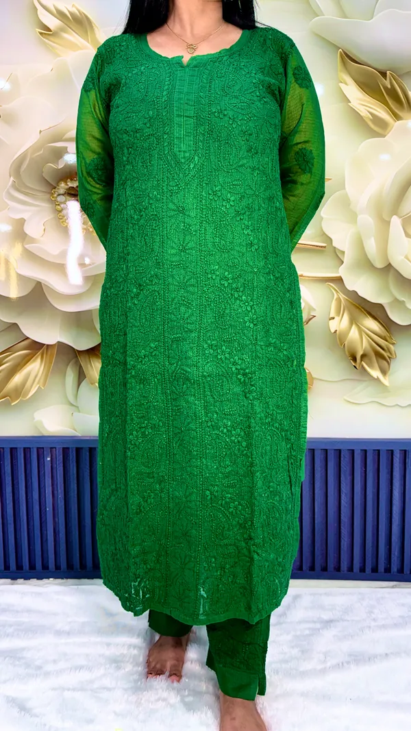 Pure_Kota_Doria_4_Piece_Kurta_Sets_-_Bottle_Green