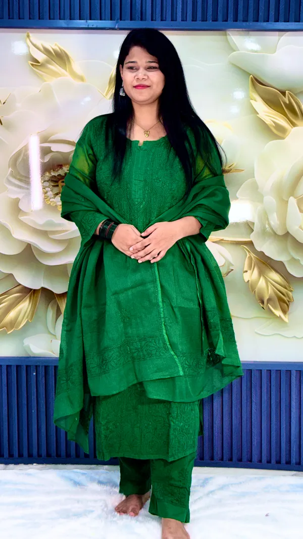 Pure_Kota_Doria_4_Piece_Kurta_Sets_-_Bottle_Green