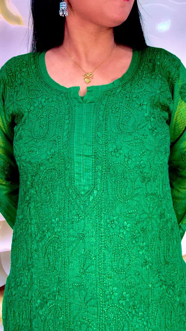 Pure_Kota_Doria_4_Piece_Kurta_Sets_-_Bottle_Green