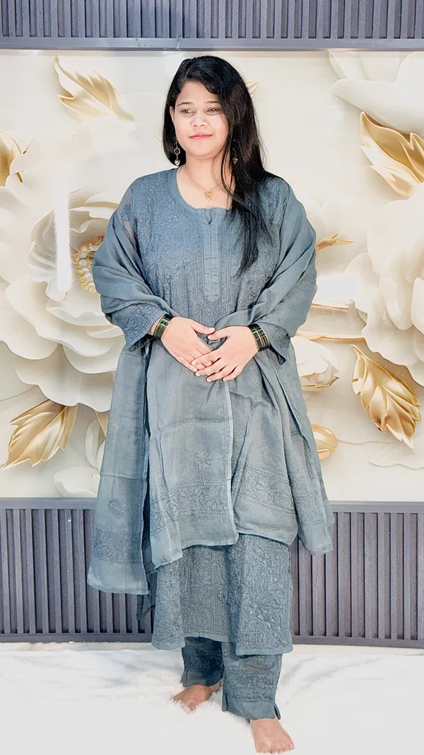 Pure_Kota_Doria_4_Piece_Kurta_Sets_-_Gray