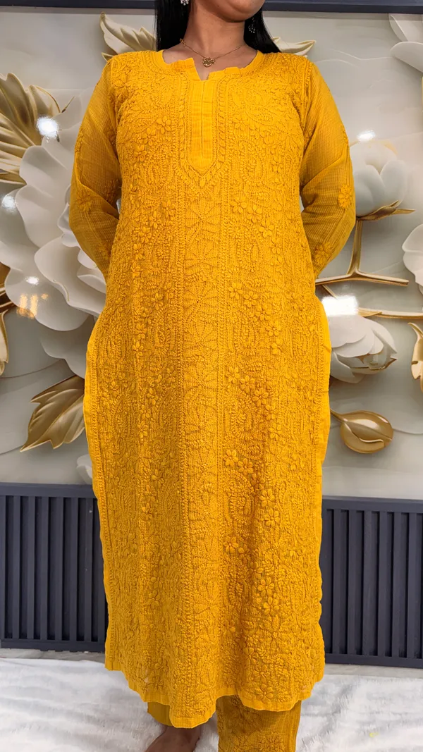 Pure_Kota_Doria_4_Piece_Kurta_Sets_-_Mustard