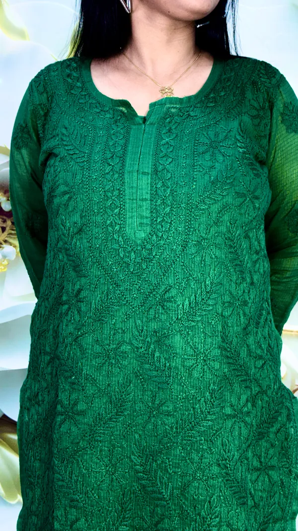 Pure_Kota_Doria_Chikankari_Kurta_4_Piece_Sets_-_Bottle_Green