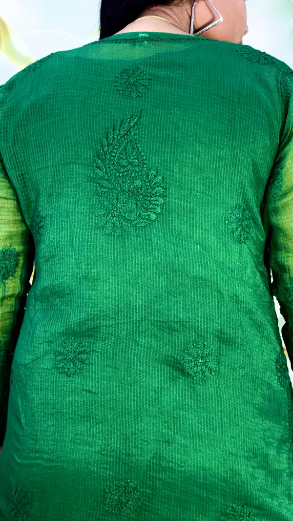Pure_Kota_Doria_Chikankari_Kurta_4_Piece_Sets_-_Bottle_Green