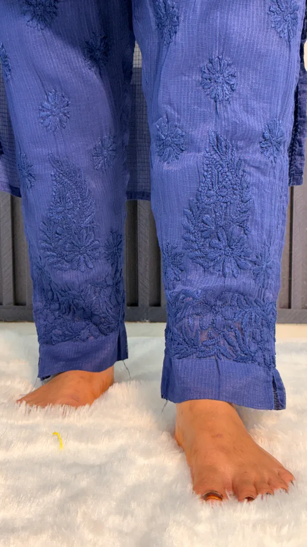 Pure_Kota_Doria_Chikankari_Kurta_4_Piece_Sets_-_Iris_Blue