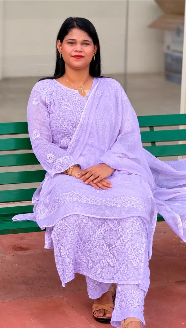 Pure_Kota_Doria_Chikankari_Kurta_4_Piece_Sets_-_Lavender