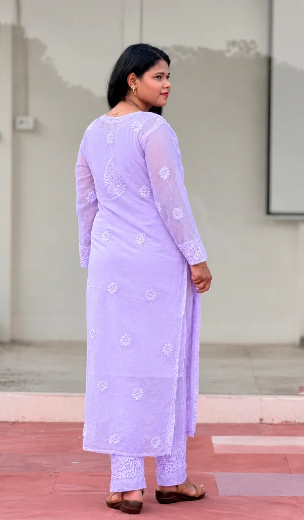 Pure_Kota_Doria_Chikankari_Kurta_4_Piece_Sets_-_Lavender