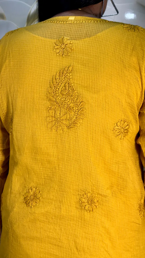 Pure_Kota_Doria_Chikankari_Kurta_4_Piece_Sets_-_Mustard