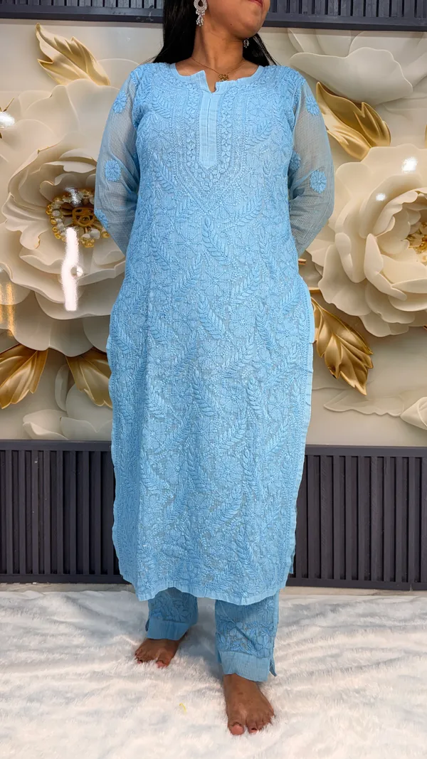 Pure_Kota_Doria_Chikankari_Kurta_4_Piece_Sets_-_Powder_Blue