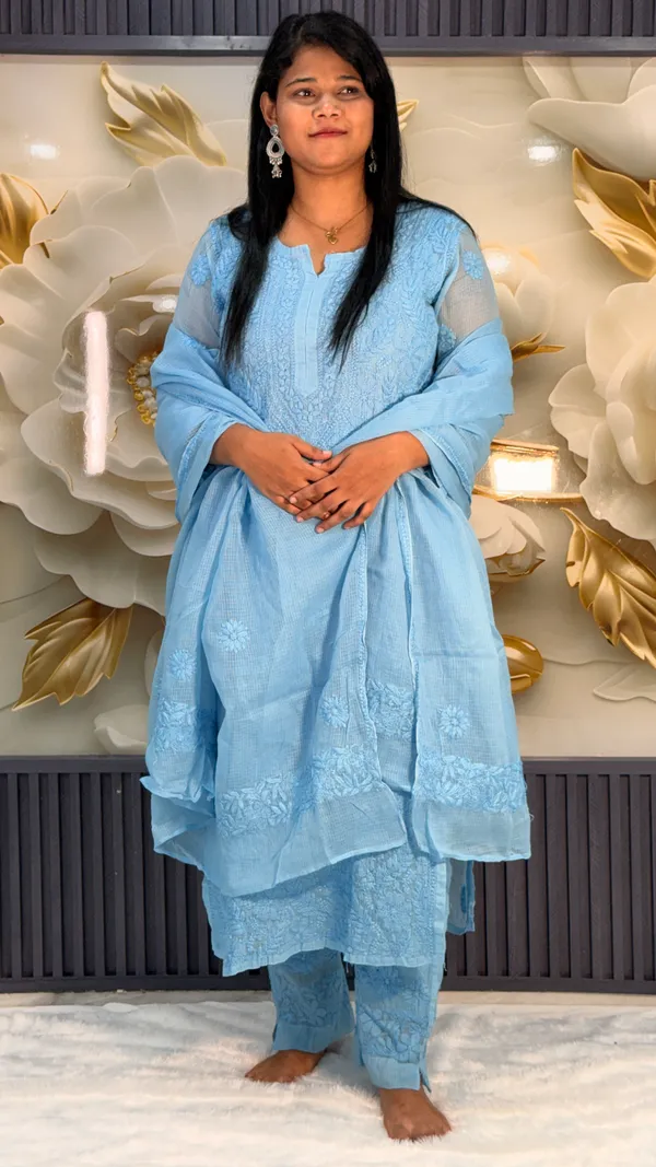 Pure_Kota_Doria_Chikankari_Kurta_4_Piece_Sets_-_Powder_Blue