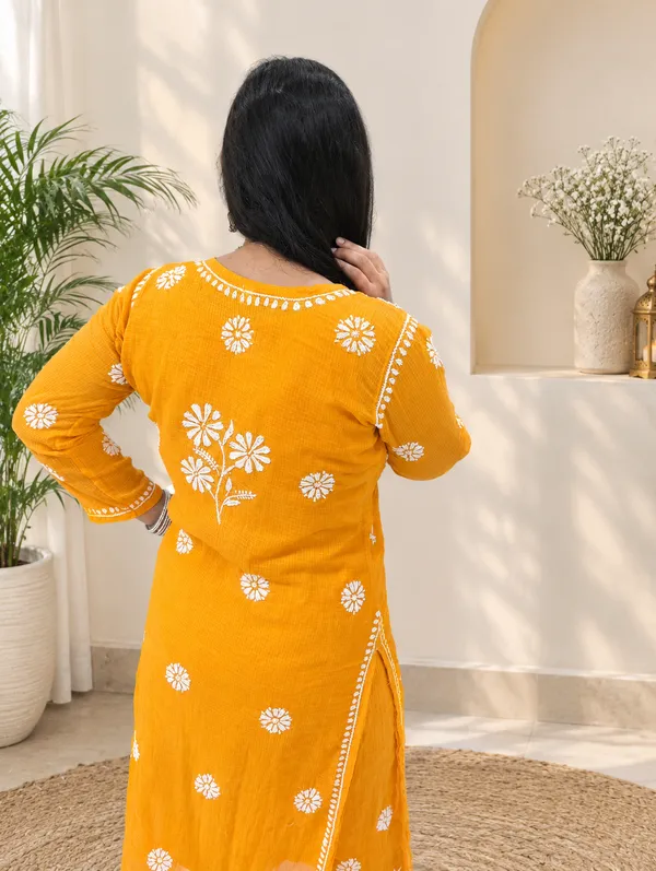 Pure_Kota_Doria_Chikankari_Kurta_Sets_-_Mustard