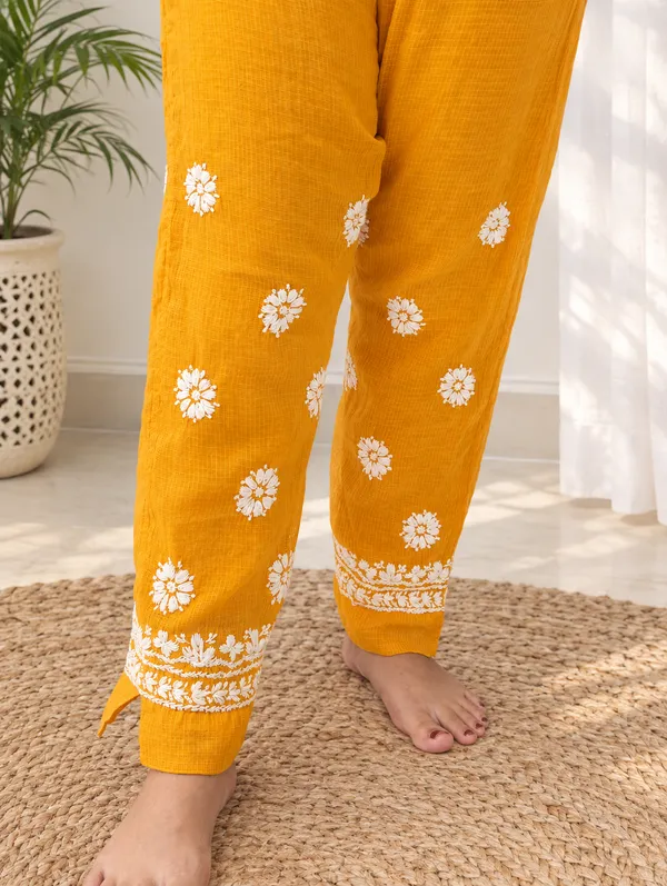 Pure_Kota_Doria_Chikankari_Kurta_Sets_-_Mustard