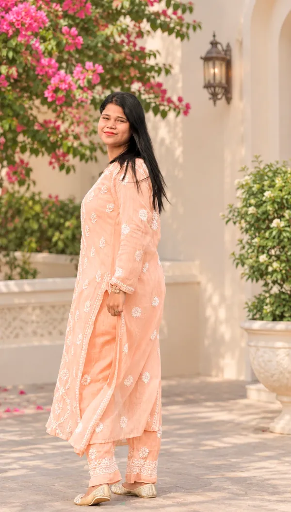 Pure_Kota_Doria_Chikankari_Kurta_Sets_-_Peach
