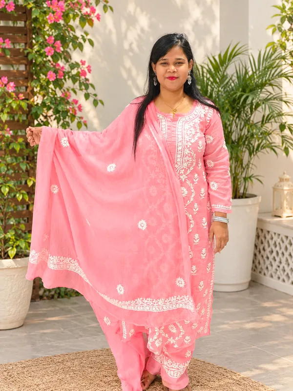 Pure_Kota_Doria_Chikankari_Kurta_Sets_-_Pink