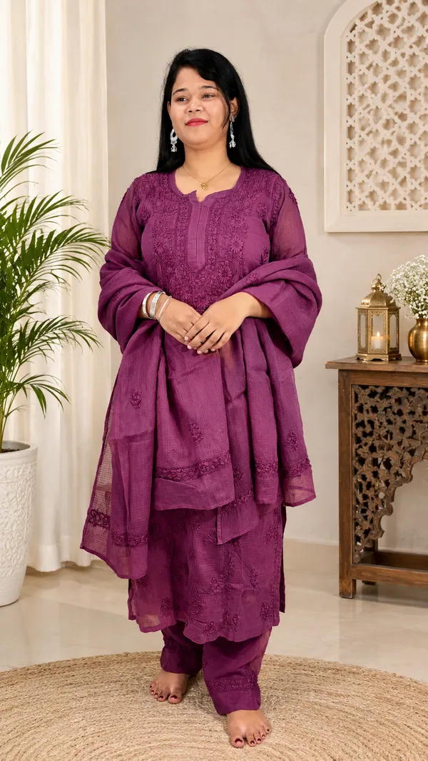 Pure_Kota_Doria_Chikankari_Kurta_Sets_-_Wine
