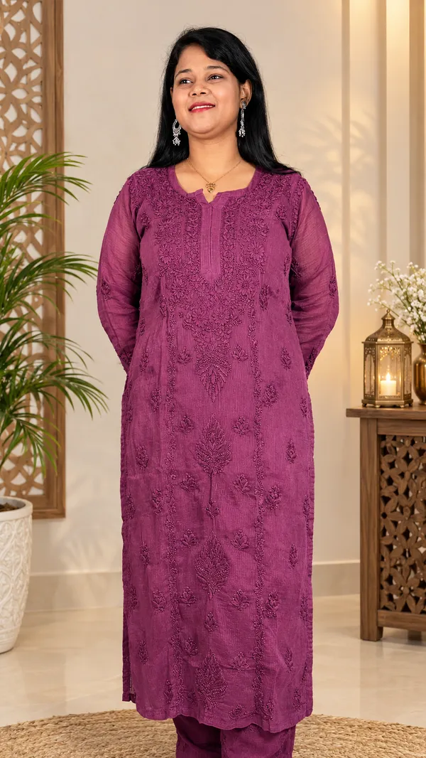 Pure_Kota_Doria_Chikankari_Kurta_Sets_-_Wine