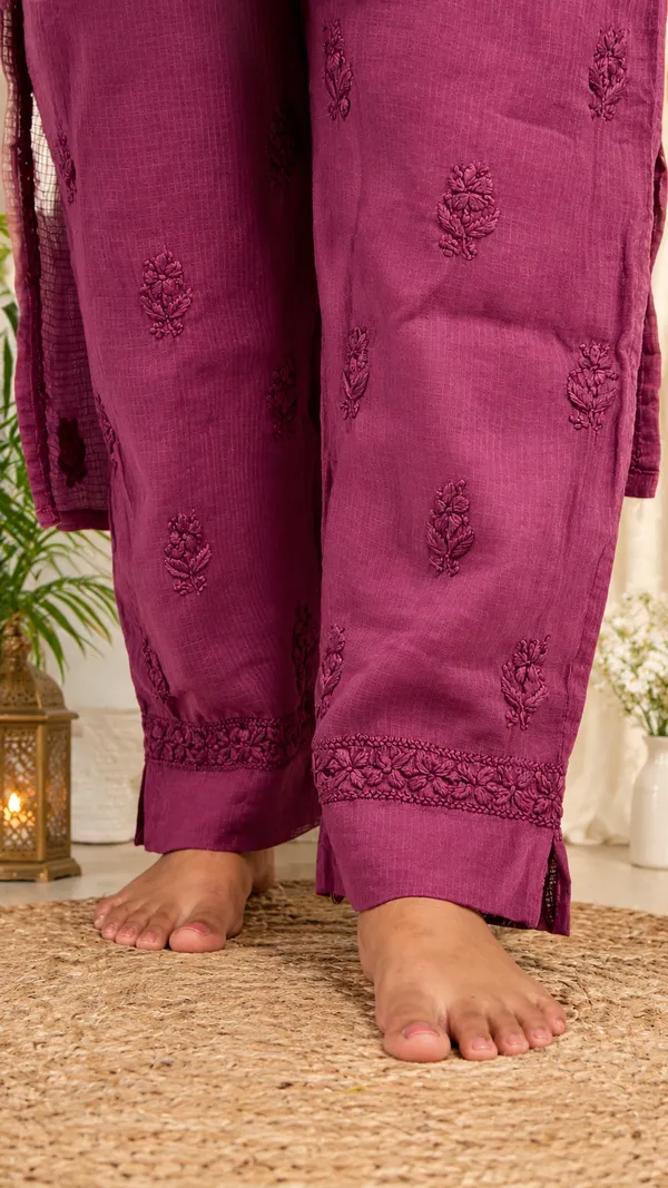 Pure_Kota_Doria_Chikankari_Kurta_Sets_-_Wine