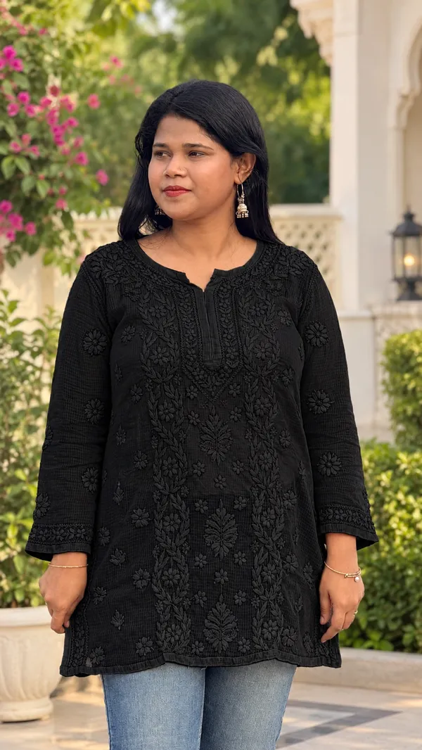 Pure_Kota_Doria_Chikankari_Top_-_Black