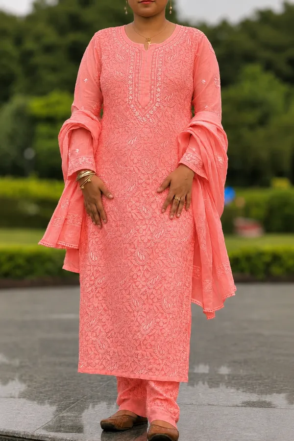 Pure_Mul_Chanderi_4_Piece_Kurta_-_Carrot_Pink_Colour
