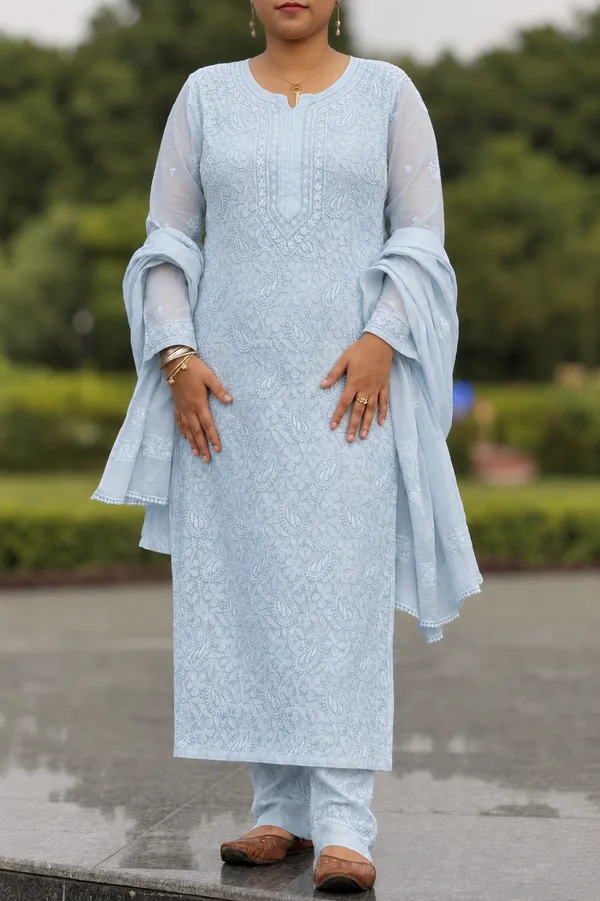 Pure_Mul_Chanderi_4_Piece_Kurta_-_Ice_Blue