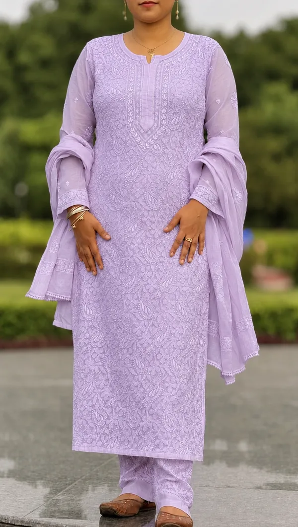Pure_Mul_Chanderi_4_Piece_Kurta_-_Lavender