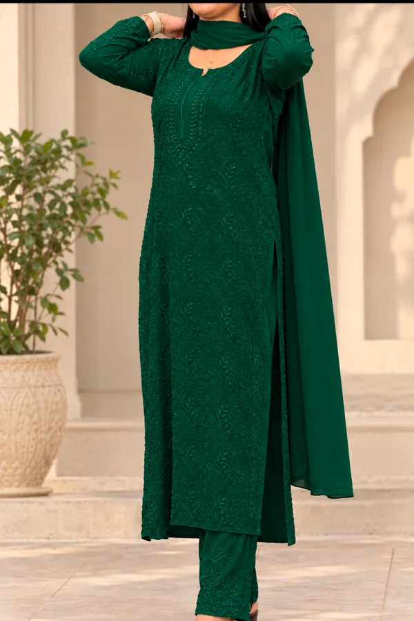 Viscose_3_Piece_Kurta_Set_-_Bottle_Green