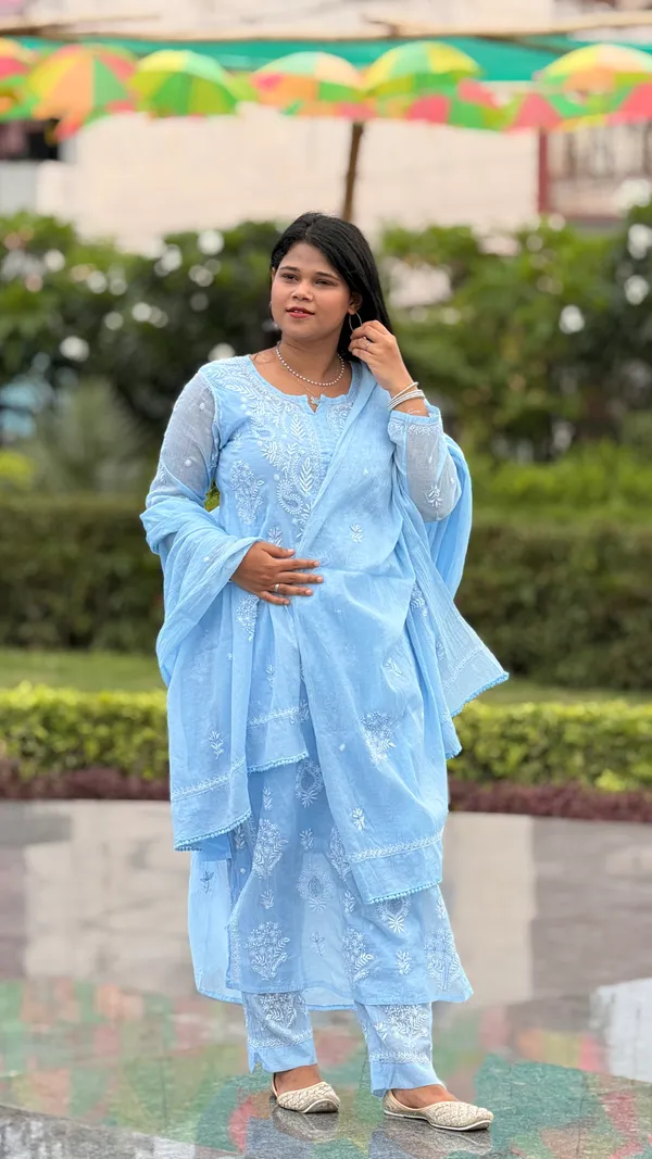 Mul_Chanderi_4_Piece_Kurta_Set_-_Sky_Blue
