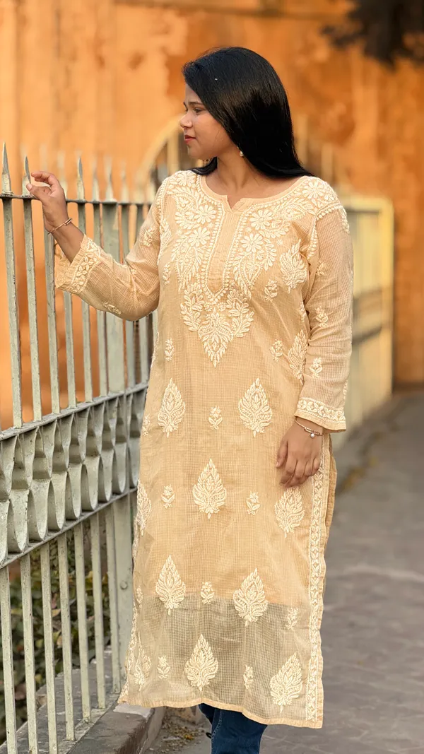 Pure_Kota_Doria_Chikankari_Kurta_-_Beige