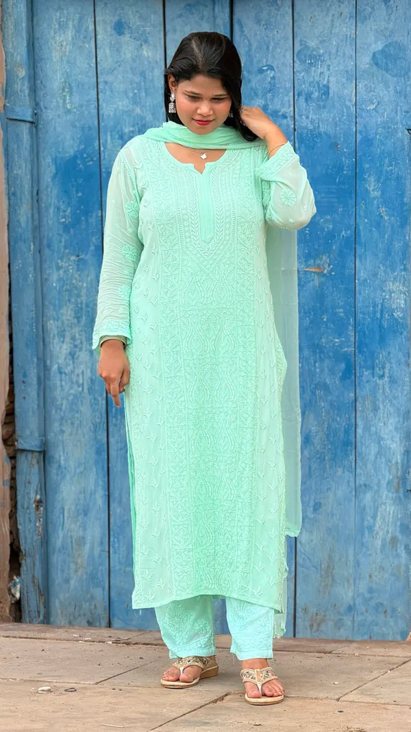 Pure_Viscose_3_Piece_Kurta_set_-_Sea_Green