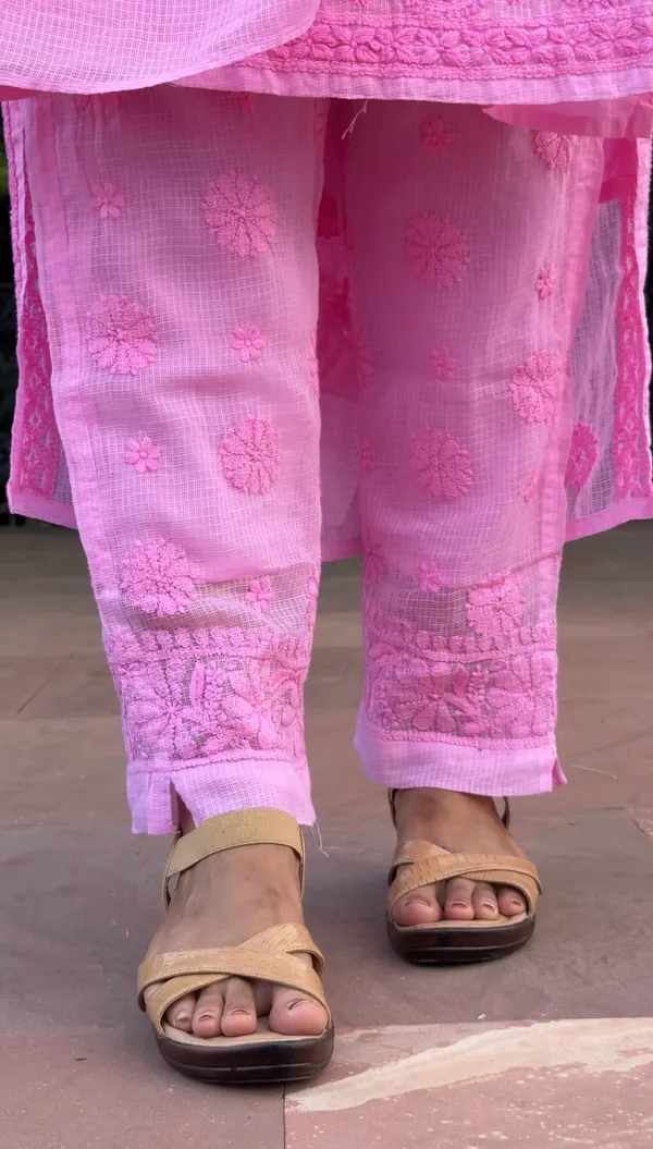 Pure_Kota_Doria_4_Piece_Kurta_Set_-_Dark_Pink