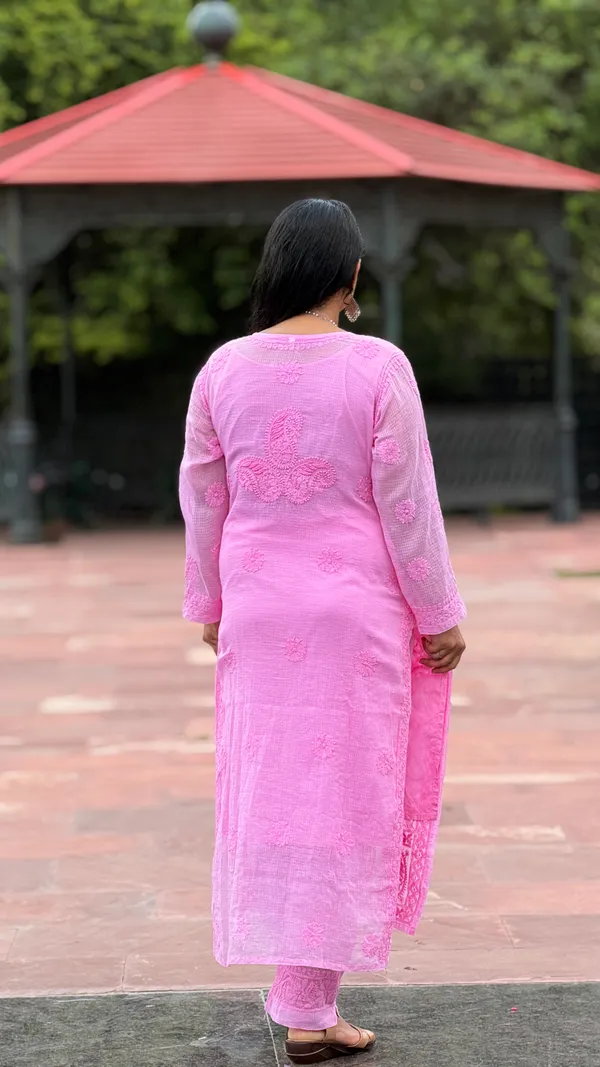 Pure_Kota_Doria_4_Piece_Kurta_Set_-_Dark_Pink