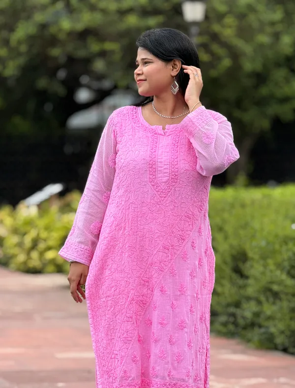 Pure_Kota_Doria_4_Piece_Kurta_Set_-_Dark_Pink