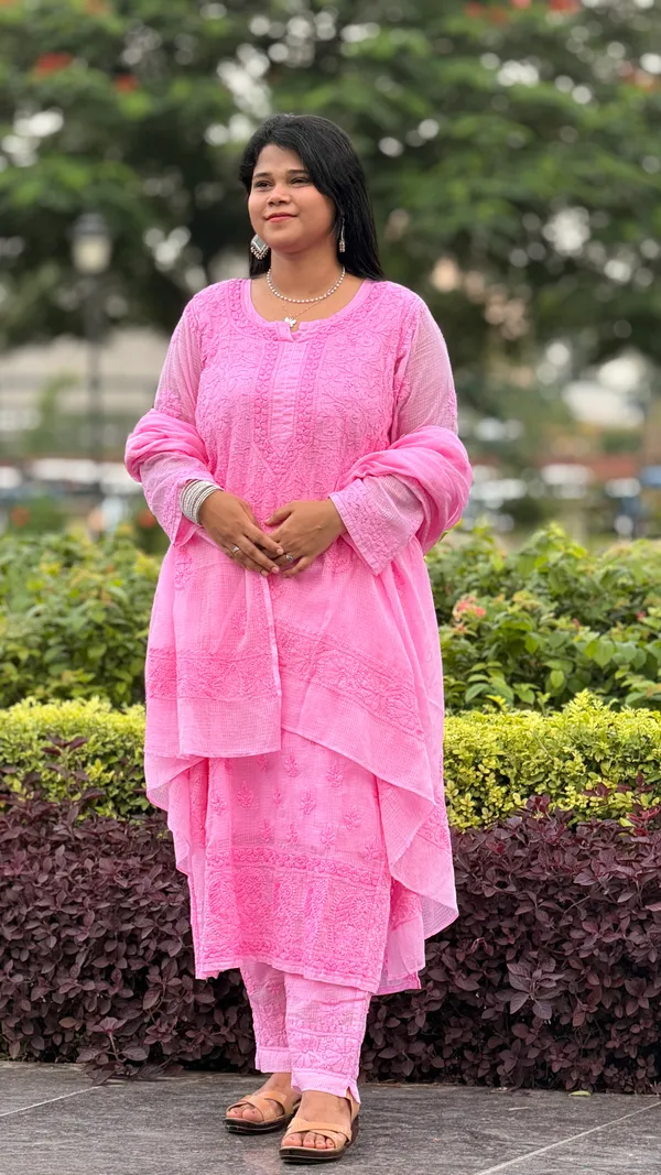Pure_Kota_Doria_4_Piece_Kurta_Set_-_Dark_Pink