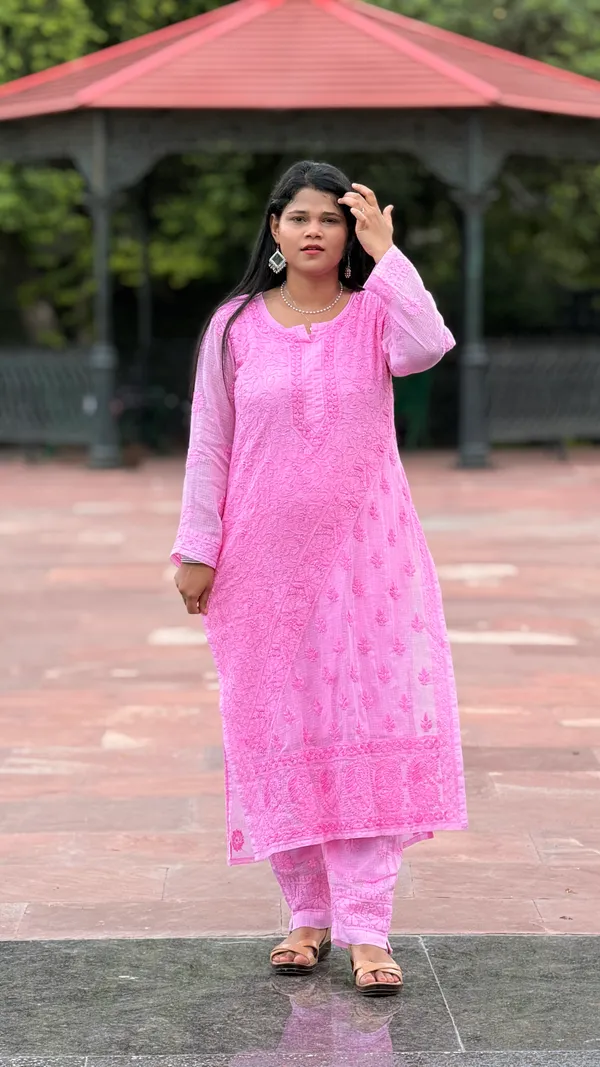 Pure_Kota_Doria_4_Piece_Kurta_Set_-_Dark_Pink