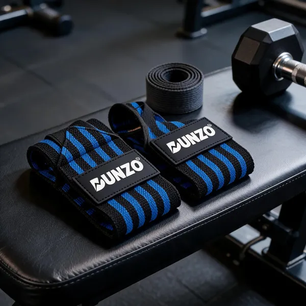 Black_And_Blue_Striped_Woven_Fabric_Gym_Wrist_Strap_Pair