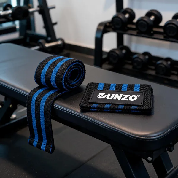 Black_And_Blue_Striped_Woven_Fabric_Gym_Wrist_Strap_Pair