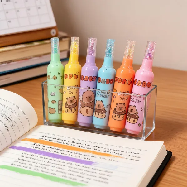 Capybara_Bottle_Shaped_Multicolor_Highlighters_Set_Of_6
