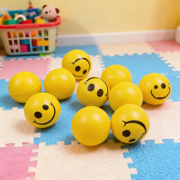 Everlite_Yellow_Smiley_Print_Foam_Bouncy_Balls_Set_Of_12