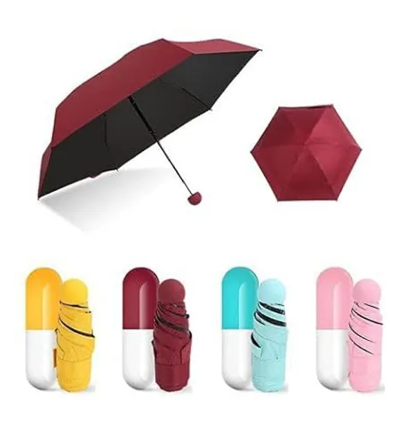 Maroon_Fabric_5-Fold_Compact_Mini_Capsule_Umbrella_For_Travel