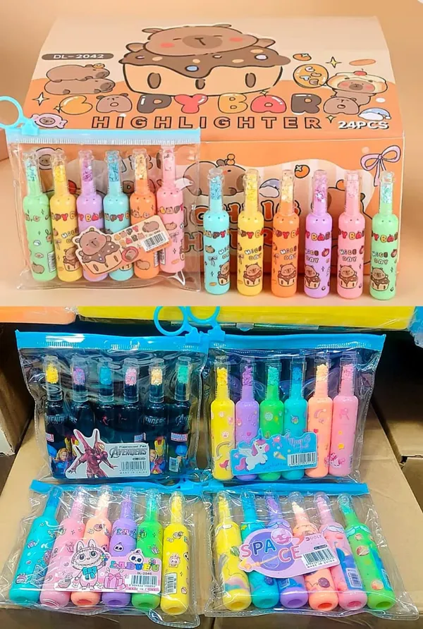 Capybara_Bottle_Shaped_Multicolor_Highlighters_Set_Of_6