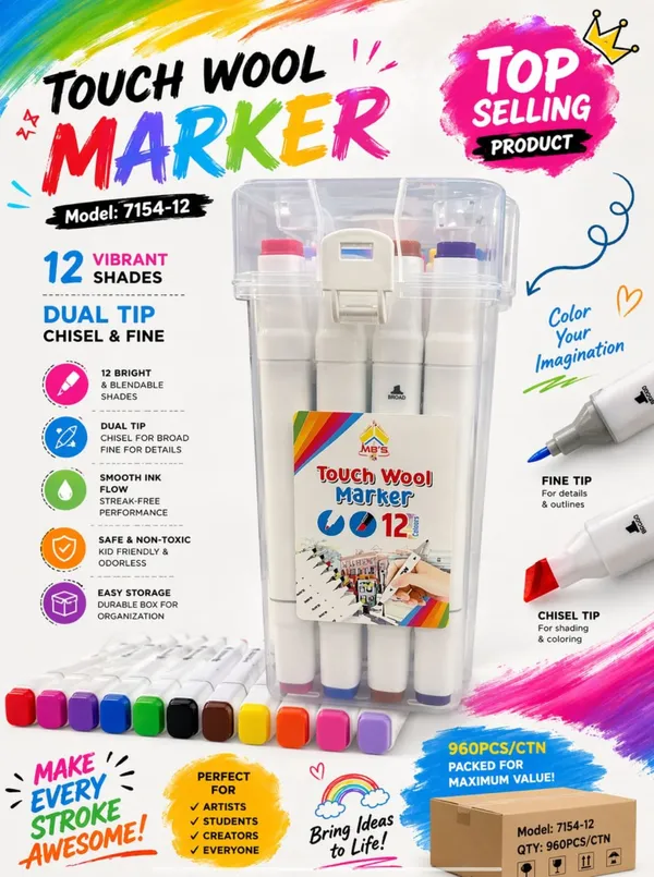 12_Shade_Dual_Tip_Chisel_Blendable_Marker_Set_-_Pack_Of_2