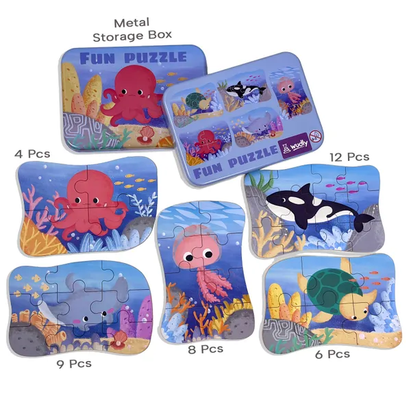 Wudly_Wooden_Progressive_Puzzle_Metal_Box_sea_creature(Flamingo)_Set_Of_5