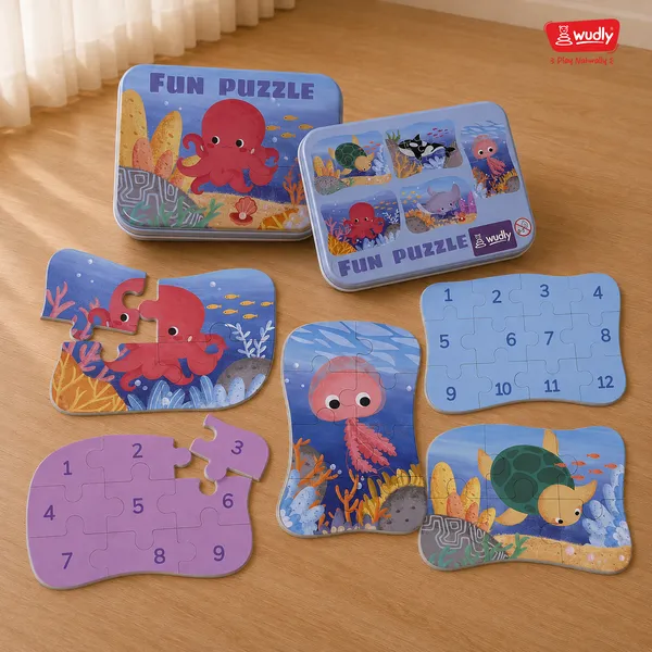 Wudly_Wooden_Progressive_Puzzle_Metal_Box_sea_creature(Flamingo)_Set_Of_5