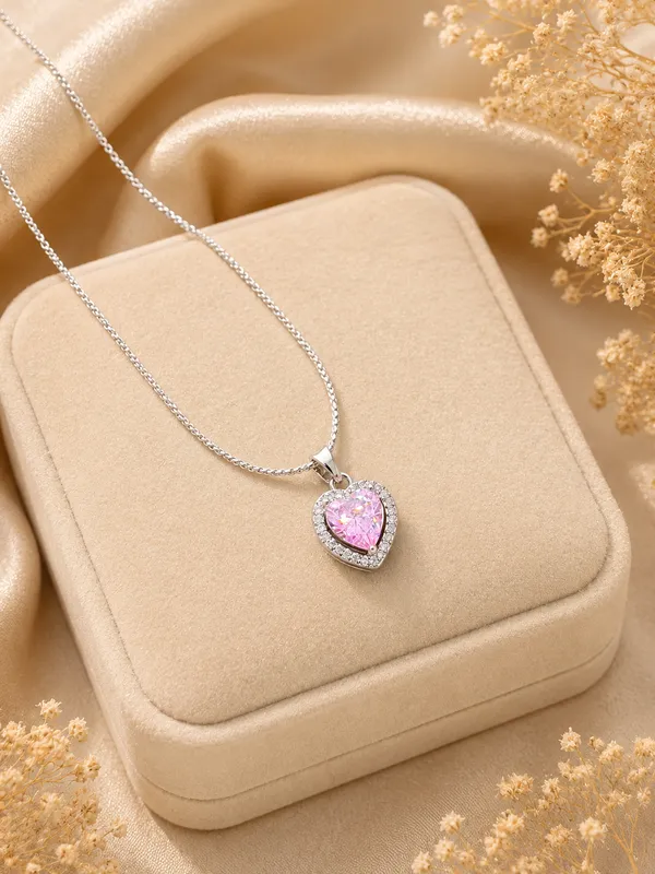 Silver_And_Pink_Heart_Pendant_Necklace