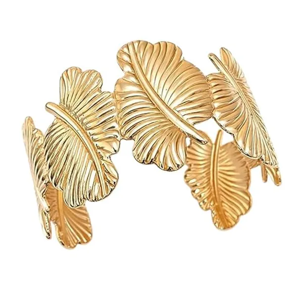 Golden_Leaf_Design_Open_Cuff_Bracelet_For_Women_Adjustable_Elegant_Leaf_Shaped_Bracelet_For_Daily_Wear_Parties_Office_Weddings_Gifts_Stylish_Jewelry_Accessory