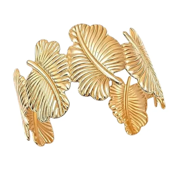 Golden_Leaf_Design_Open_Cuff_Bracelet_For_Women_Adjustable_Elegant_Leaf_Shaped_Bracelet_For_Daily_Wear_Parties_Office_Weddings_Gifts_Stylish_Jewelry_Accessory