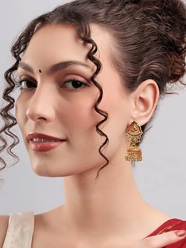 Elegant_Traditional_Indian_Jhumka_Earrings_With_Intricate_Bell_Design_And_Colorful_Accents_For_Women