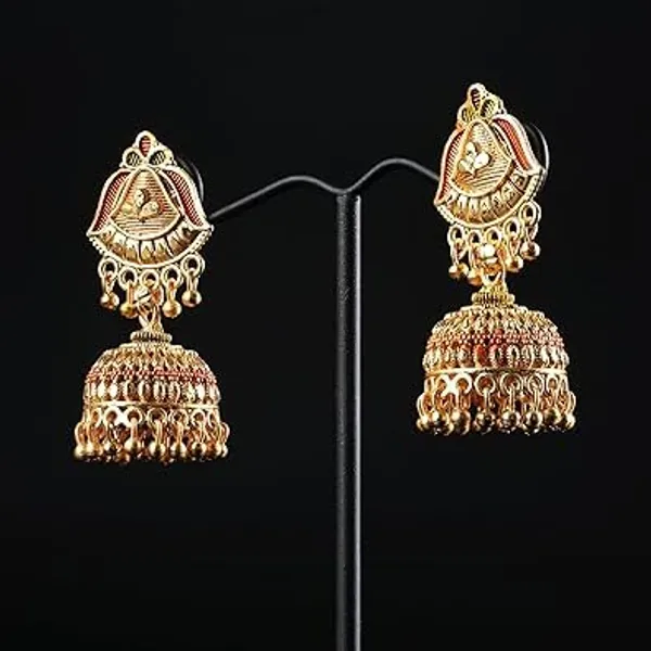 Elegant_Traditional_Indian_Jhumka_Earrings_With_Intricate_Bell_Design_And_Colorful_Accents_For_Women