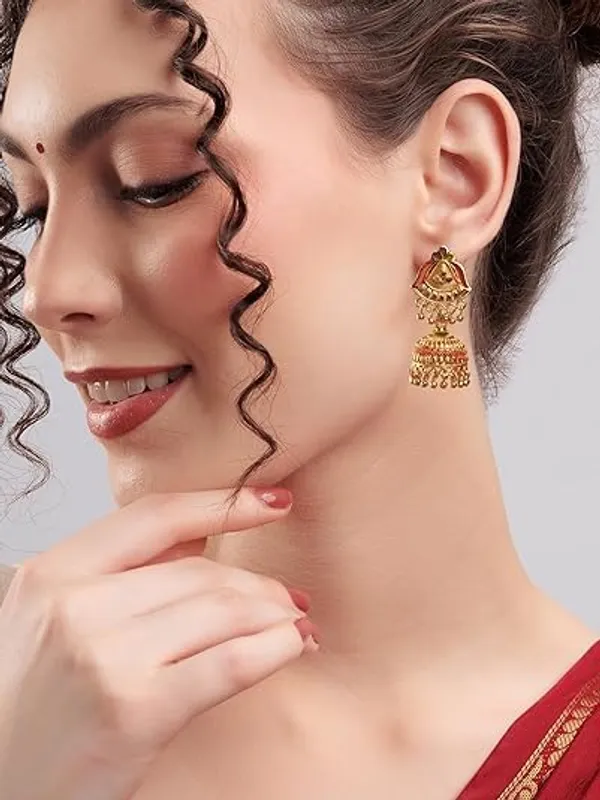 Elegant_Traditional_Indian_Jhumka_Earrings_With_Intricate_Bell_Design_And_Colorful_Accents_For_Women