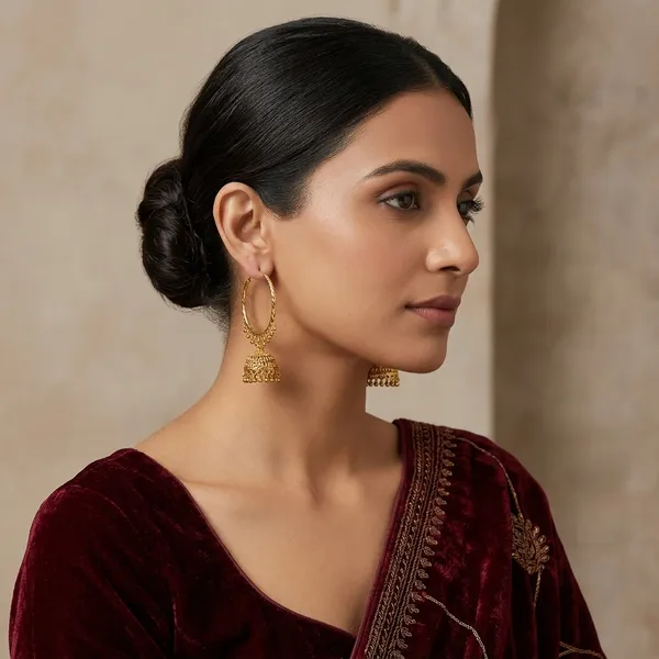 Gold_Plated_Hoop_Jhumka_Earrings_With_Bead_Tassels_Traditional_Indian_Style_Dangle_Earrings_For_Women_Party_Wedding_Ethnic_Fashion_Gift_For_Her
