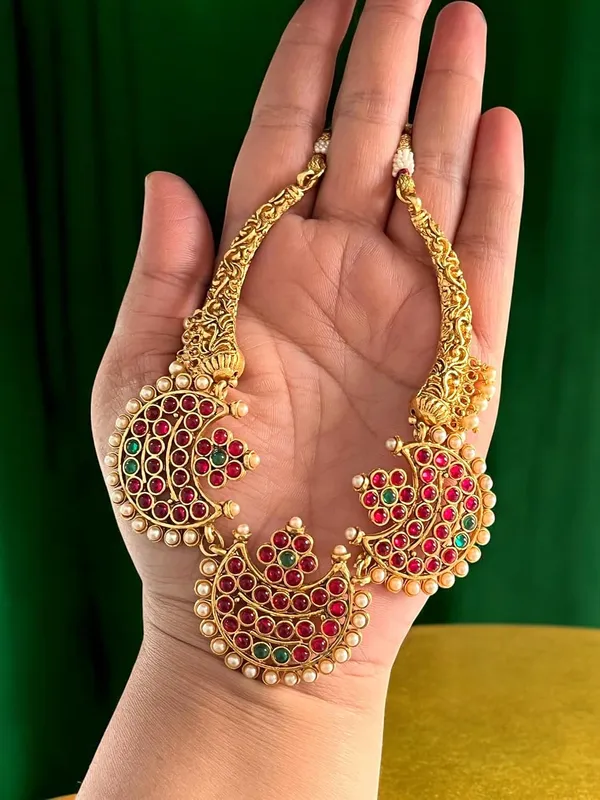 Gold_Brass_Ruby_Studded_Temple_Necklace_Set_For_Women